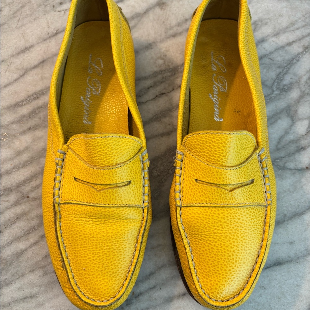 La Parigina golden yellow pebbled leather loafers Italian driving shoes size 8 - Picture 2 of 8